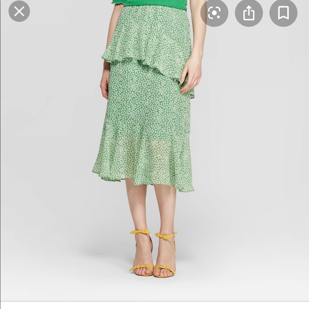 Instagram Famous Ruffle Tiered Green Midi Skirt